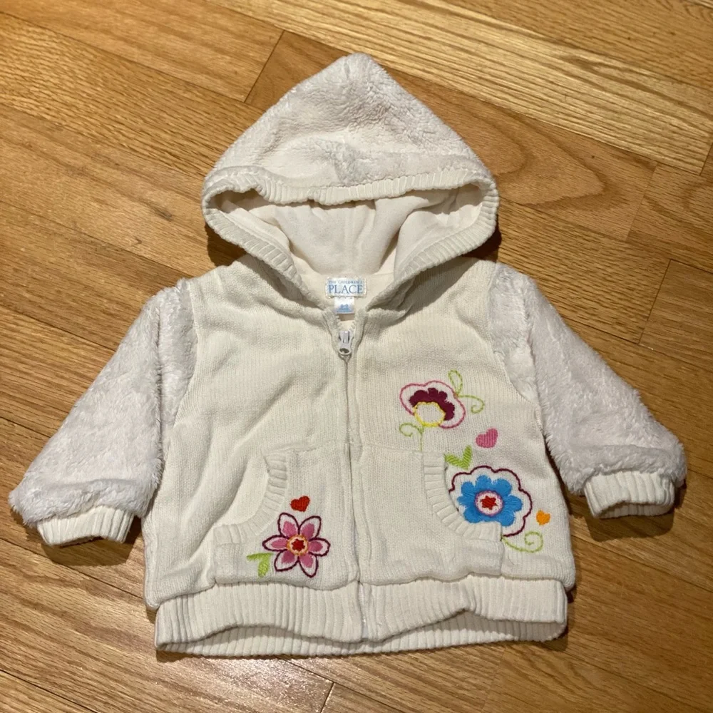 Childrens Place Faux Fur Sweater Hoodie Size 6-9 months